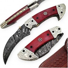 Damascus handmade folding knife beautiful structure with free leather sheath